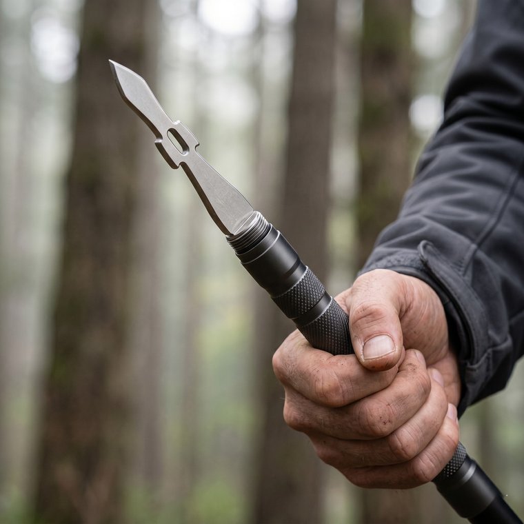 Survival spear tip in hand